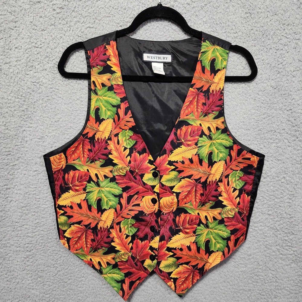 Vintage‎ Westbury Women's Large 90s Sleeveless Fall Leaves Orange Green Yellow